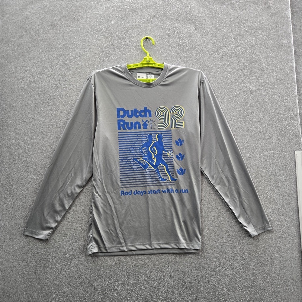 Dutch Bros Coffee Men Shirt‎ MEDIUM Gray Graphic Runner Logo Activewear
